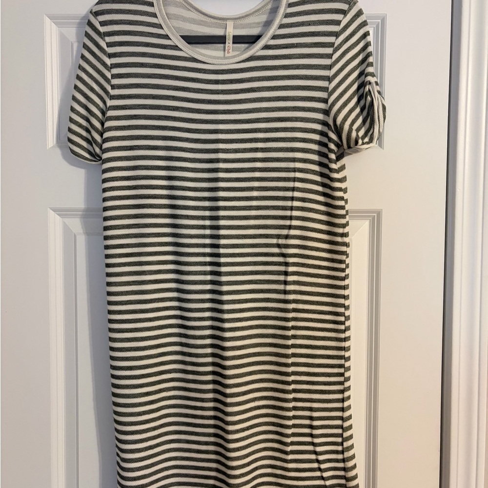 Casual Striped Green and White Mini Dress